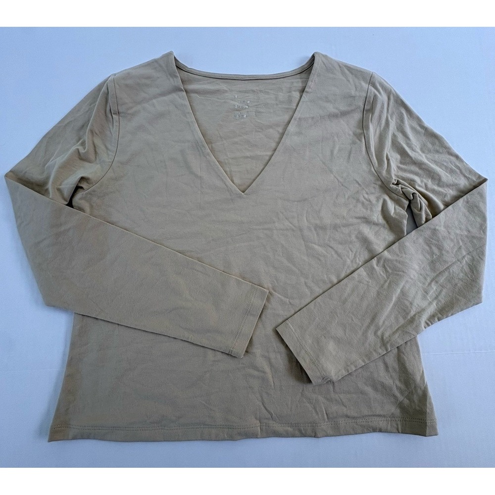 A New Day Women's Sculpt Long Sleeve V-Neck Top Tan Size L NWT